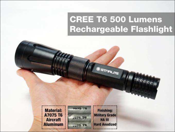Linterna larga brillante estupenda práctica recargable dura del tiempo de trabajo 1x18650 IP67 de la venta caliente del guardia de seguridad XML T6