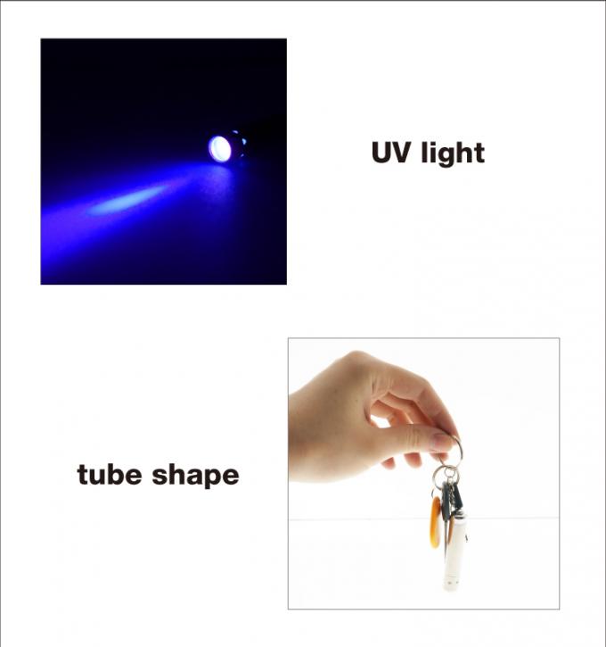 el anillo inoxidable del botón s de la cola de la luz UV 3xLR44 (AG13) de la plata del stell de la forma del tubo llevó la luz del llavero para el premio de la promoción del regalo tan