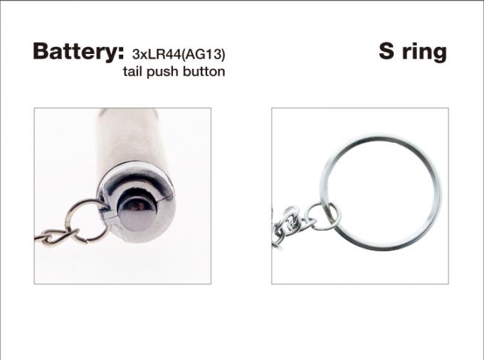 el anillo inoxidable del botón s de la cola de la luz UV 3xLR44 (AG13) de la plata del stell de la forma del tubo llevó la luz del llavero para el premio de la promoción del regalo tan