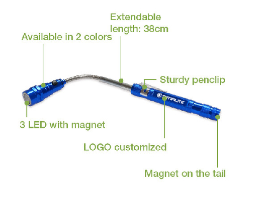Material llevado magnético telescópico extensible de la aleación de aluminio de la linterna los 38cm